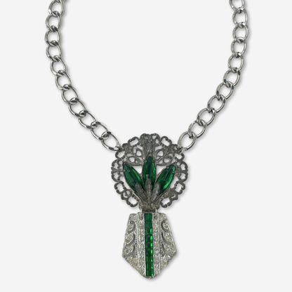 The Jade - Refashioned Vintage Green Rhinestone Necklace