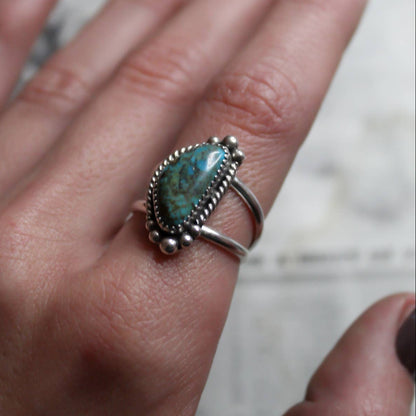 Native American Made Turquoise Sterling Silver Ring - Size 8.5