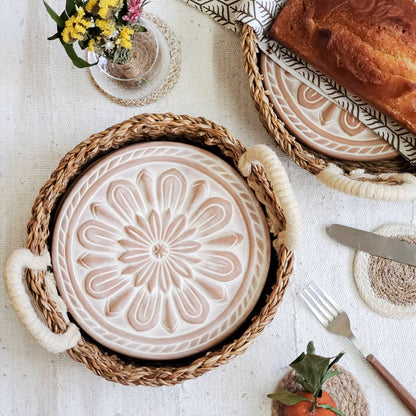Handmade Bread Warmer & Wicker Basket - Floral Round Pattern
