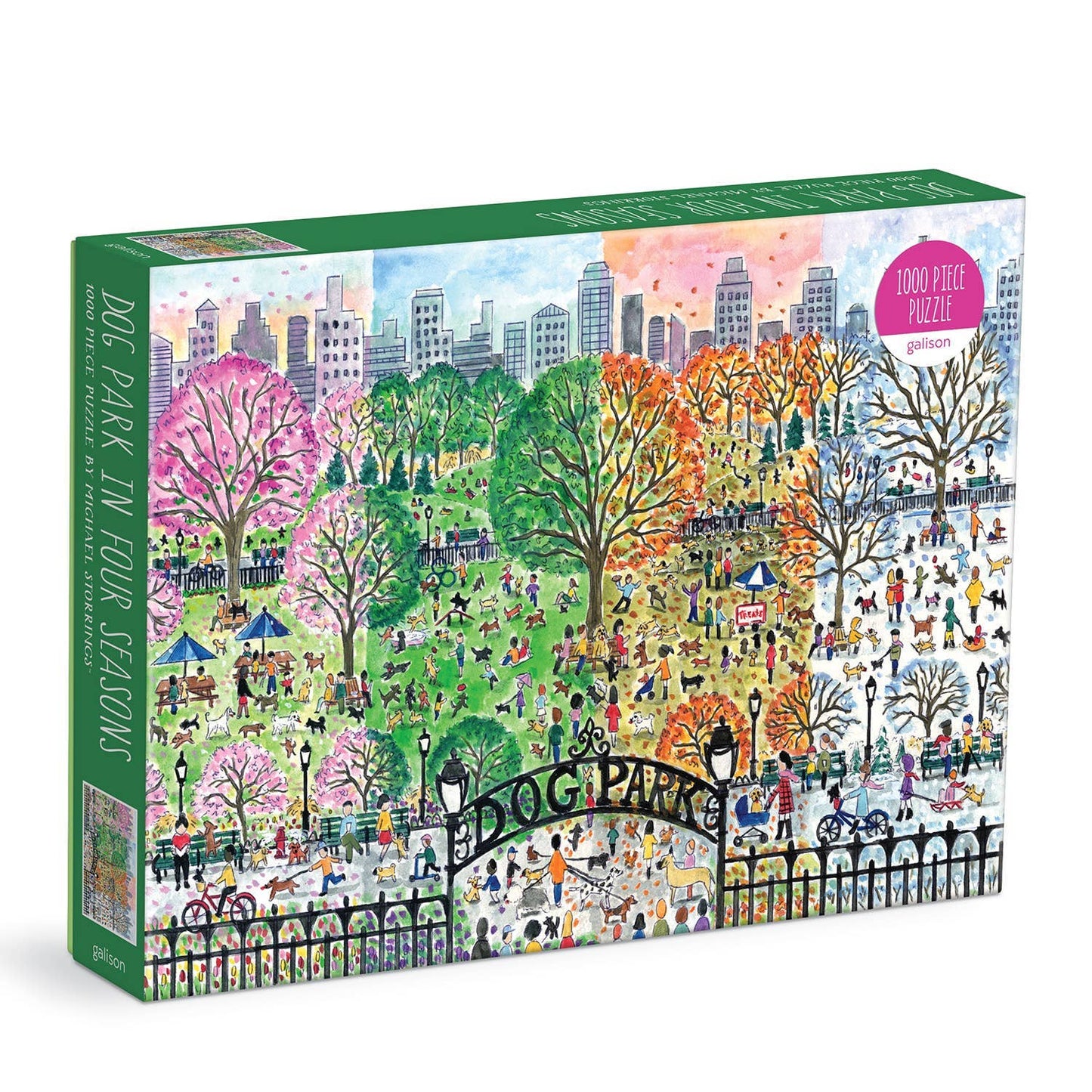 Dog Park in Four Seasons 1000 Piece Puzzle by Artist Michael Storrings