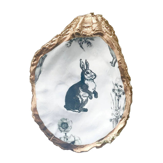 Rabbit Handmade Decoupaged Oyster Shell Trinket Dish