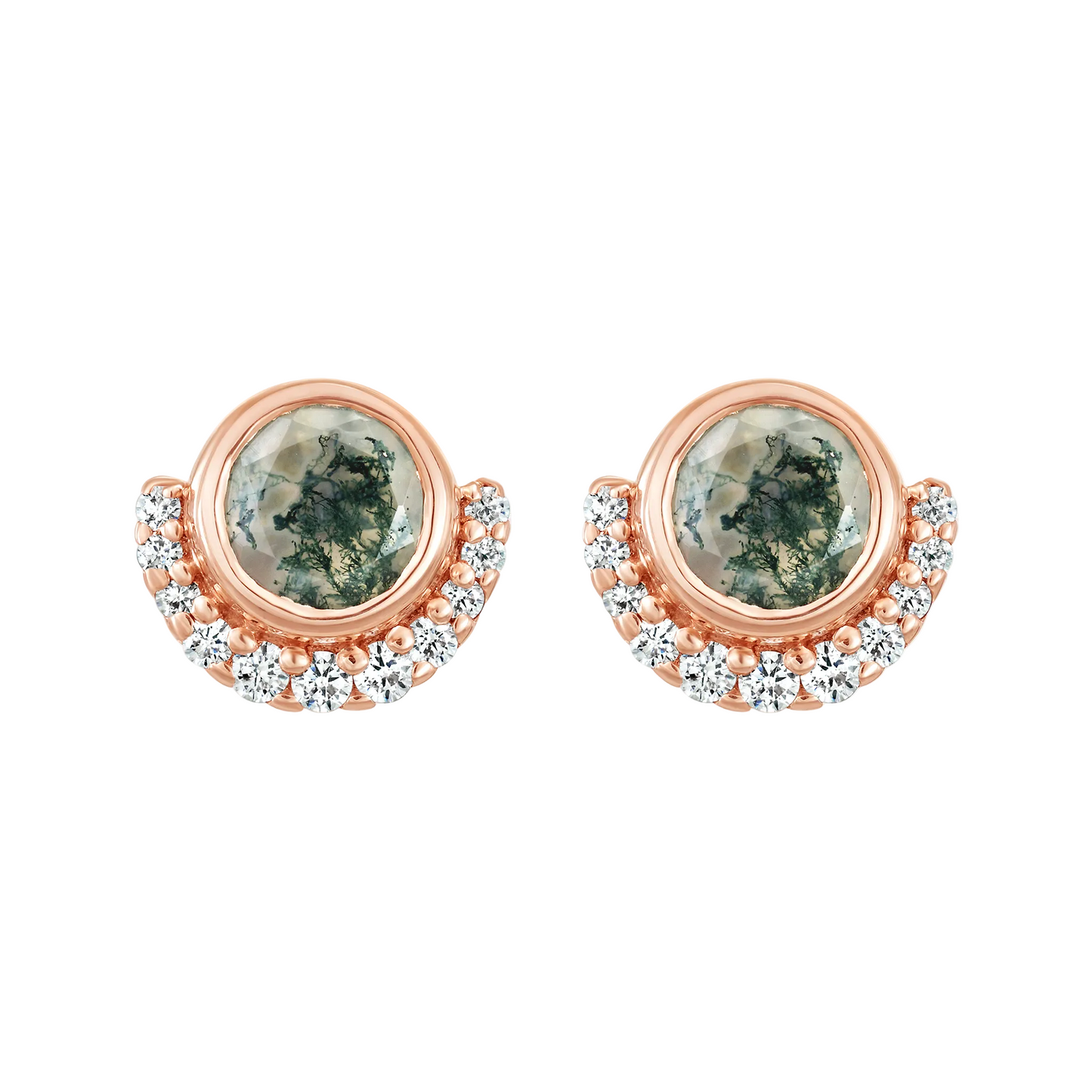 Moss Agate 14kt Rose Gold Vermeil Stud Earrings
