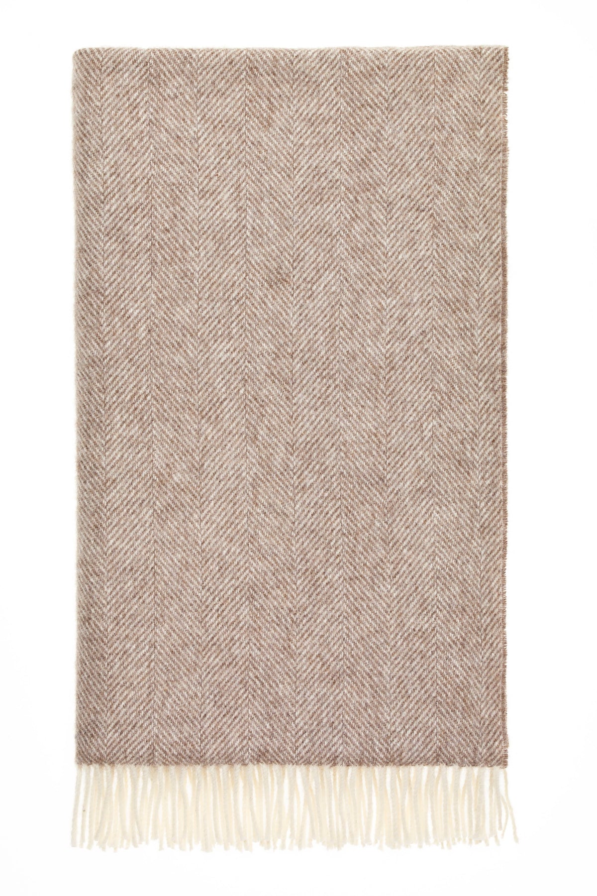 Brown Herringbone 100% British Wool Throw - Made in England