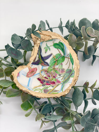 Hummingbird Painted Oyster Trinket Dish