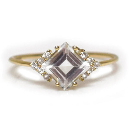 Diamonds & White Topaz in Solid 9k Gold Ring - Size 6