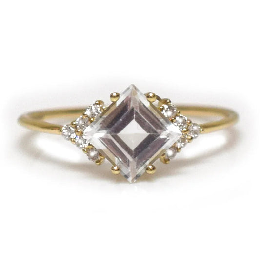 Diamonds & White Topaz in Solid 9k Gold Ring - Size 8