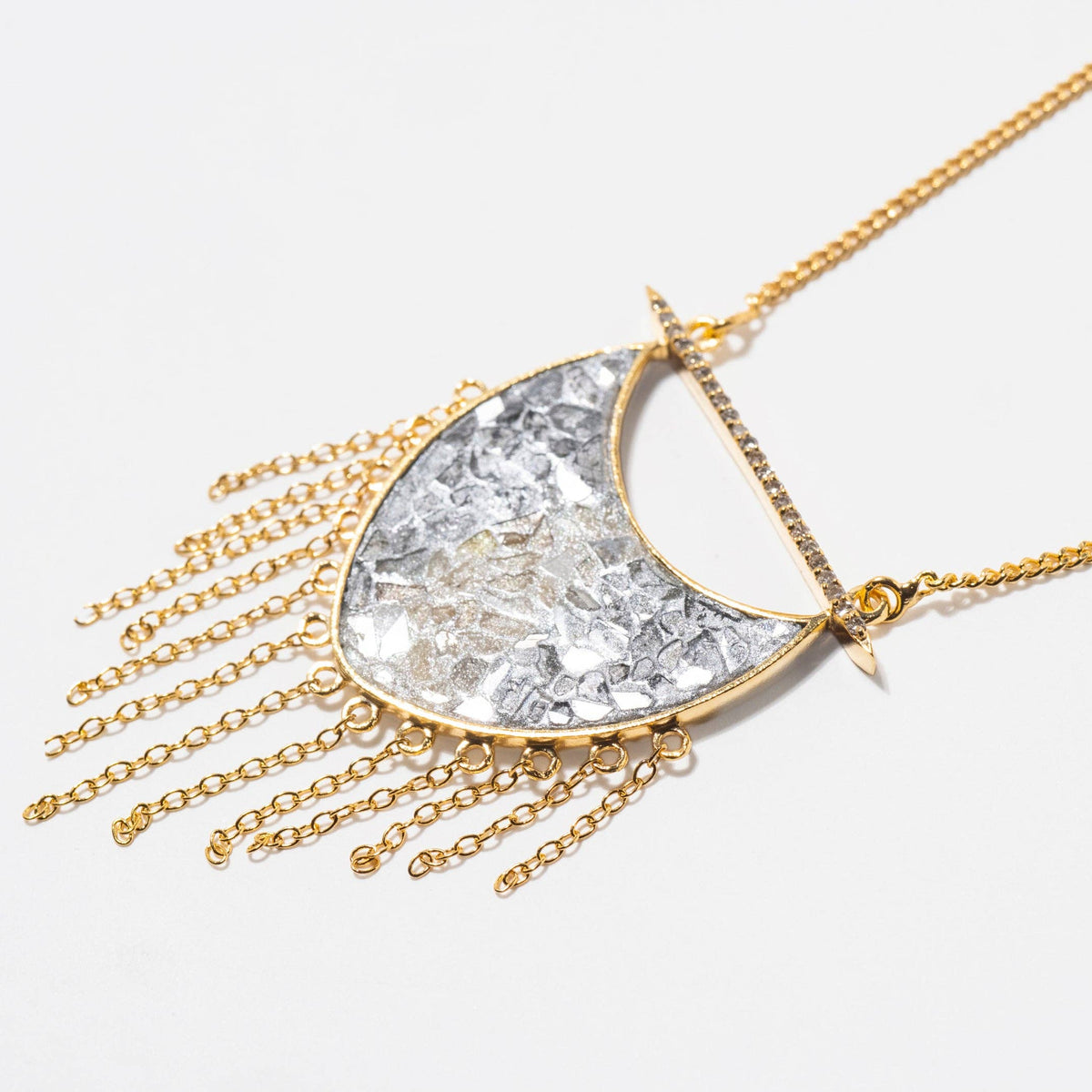 Natural Diamond Slices & Pavé Champagne Diamonds 18kt Gold Vermeil Silver Shield Pendant Necklace