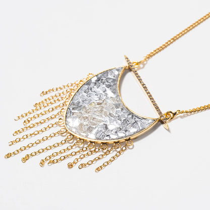 Natural Diamond Slices & Pavé Champagne Diamonds 18kt Gold Vermeil Silver Shield Pendant Necklace