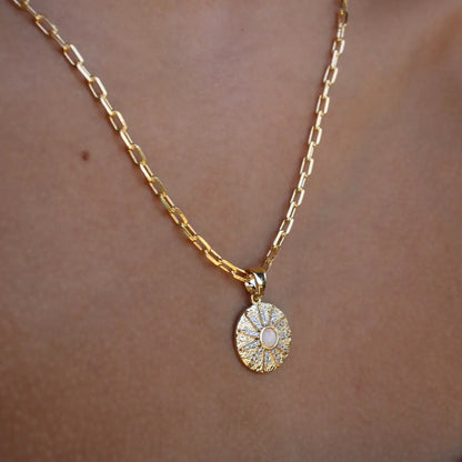 Lab Opal Sunburst 18kt Gold Filled Paperclip Necklace