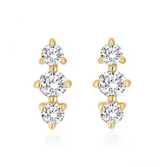 Diamond Trio 14kt Solid Gold Earrings