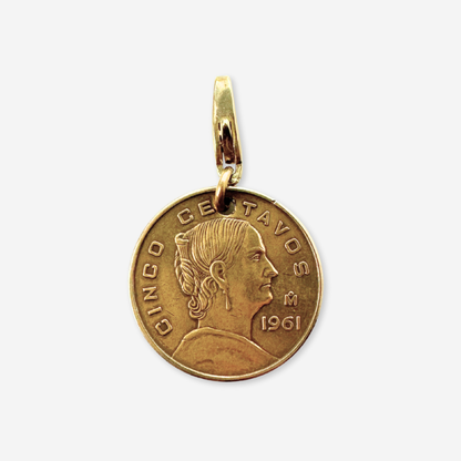 1961 Mexican 5 Centavos Coin 14kt Gold Vermeil Paper Clip Necklace