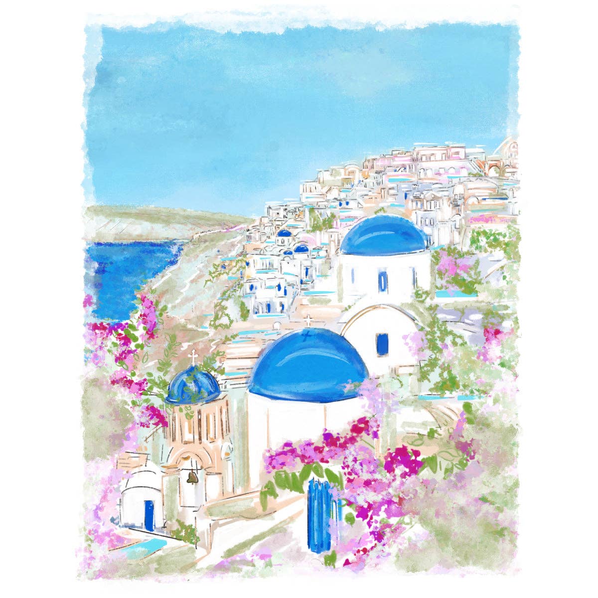 Santorini Blues Blue/Gold Framed Art by Rebecca Meixner
