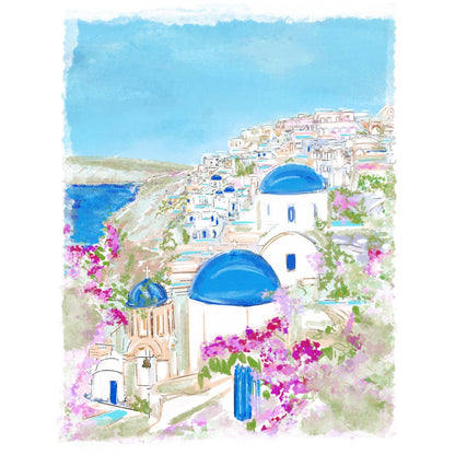 Santorini Blues Blue/Gold Framed Art by Rebecca Meixner