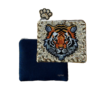 Tiger Gold Beaded & Sequined Coin Purse/Small Clutch