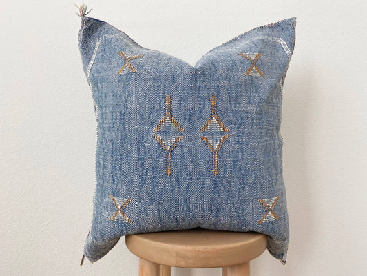 Blue Pearl Beach Silk Sabra Pillow with Feather Insert