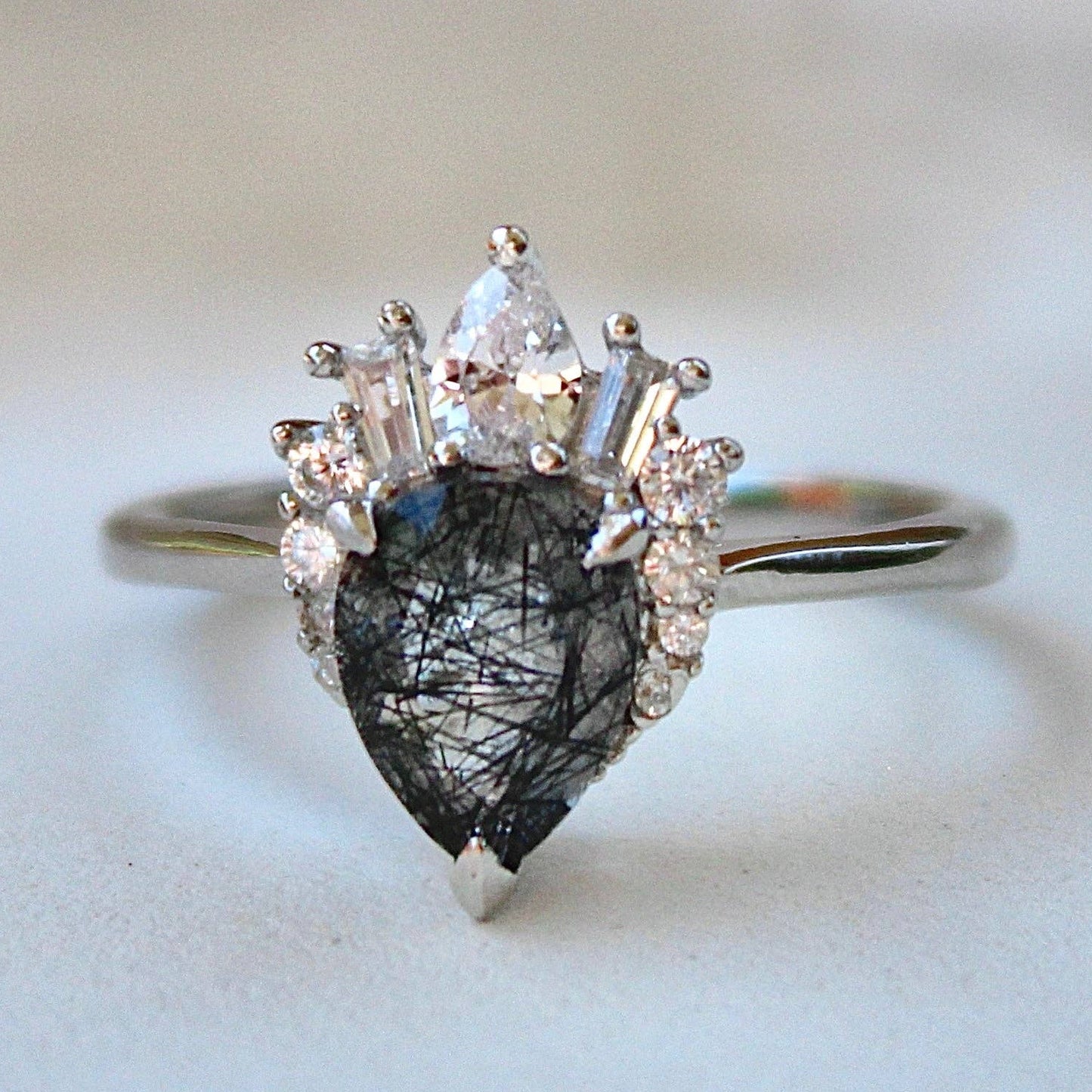 Black Rutilated Quartz Sterling Silver Ring - Size 7