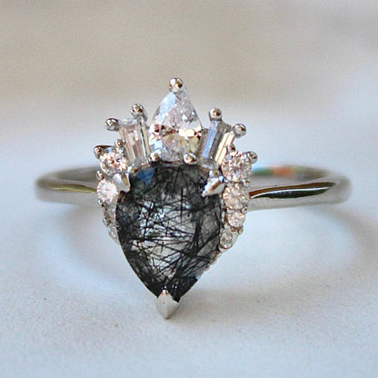 Black Rutilated Quartz Sterling Silver Ring - Size 7