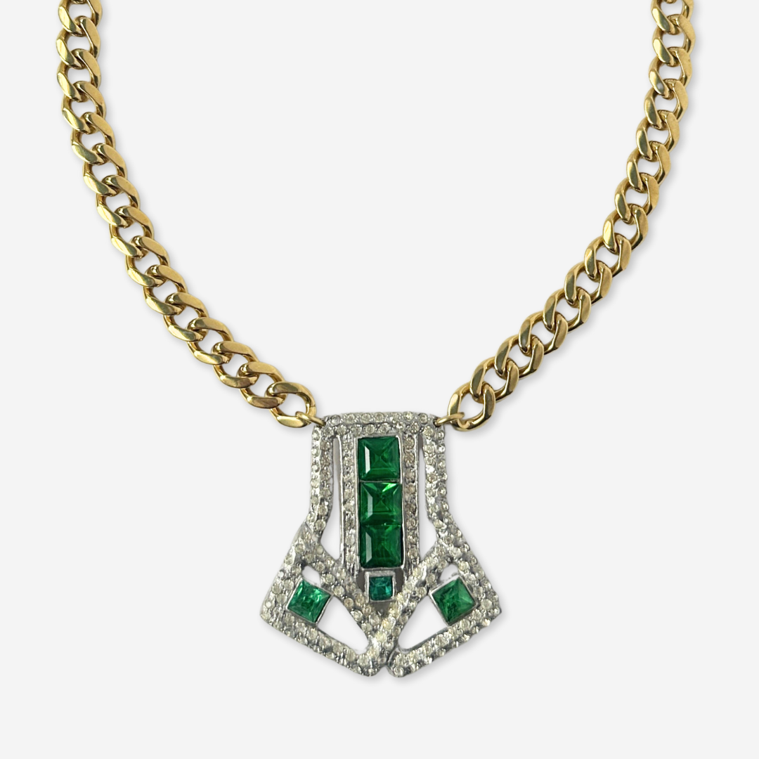 The Dominica - Refashioned Vintage Green Rhinestone Art Deco Necklace