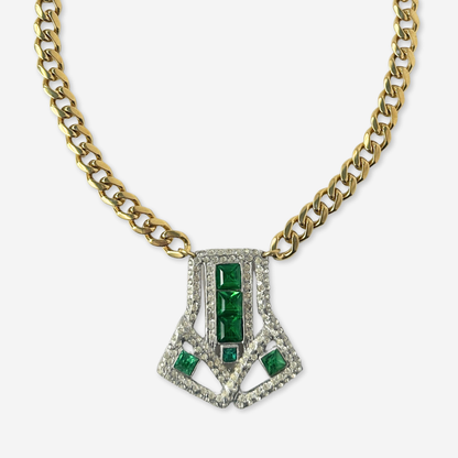 The Dominica - Refashioned Vintage Green Rhinestone Art Deco Necklace