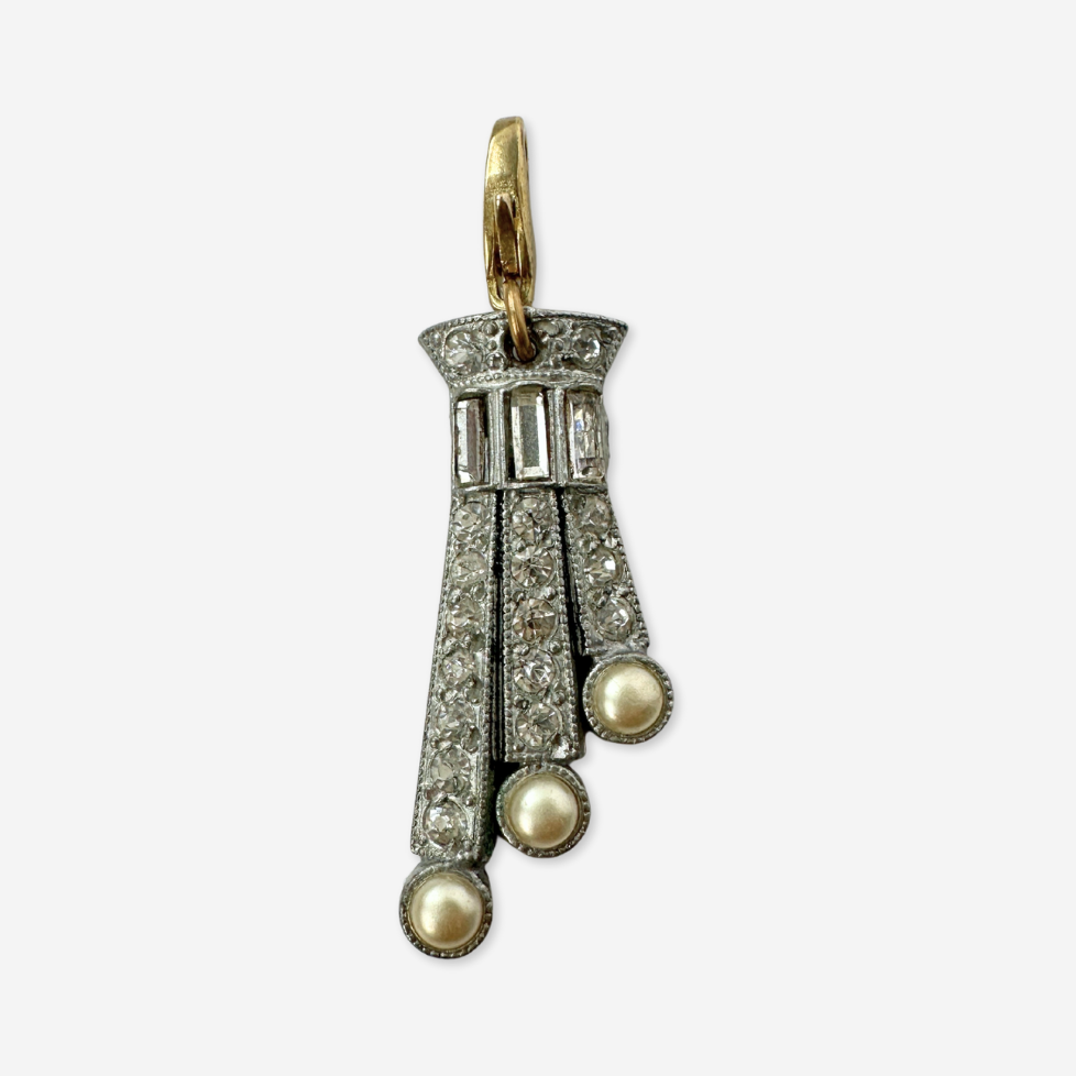 Vintage Rhinestone and Pearl Art Deco Charm