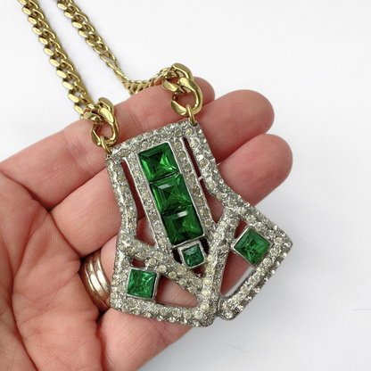 The Dominica - Refashioned Vintage Green Rhinestone Art Deco Necklace