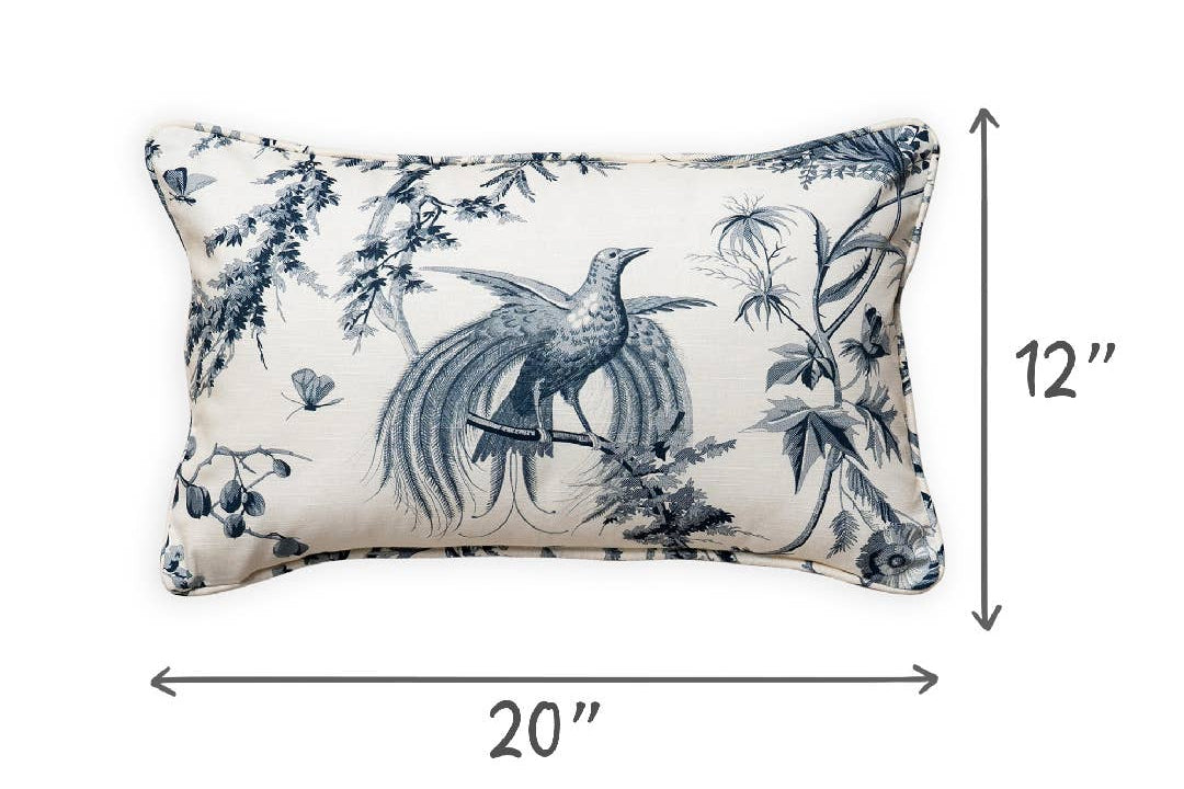 Birds of Paradise Navy Blue Decorative Lumbar Throw Pillow With Feather Insert