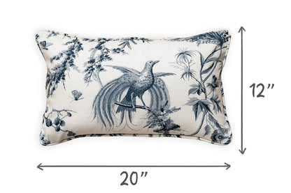 Birds of Paradise Navy Blue Decorative Lumbar Throw Pillow With Feather Insert