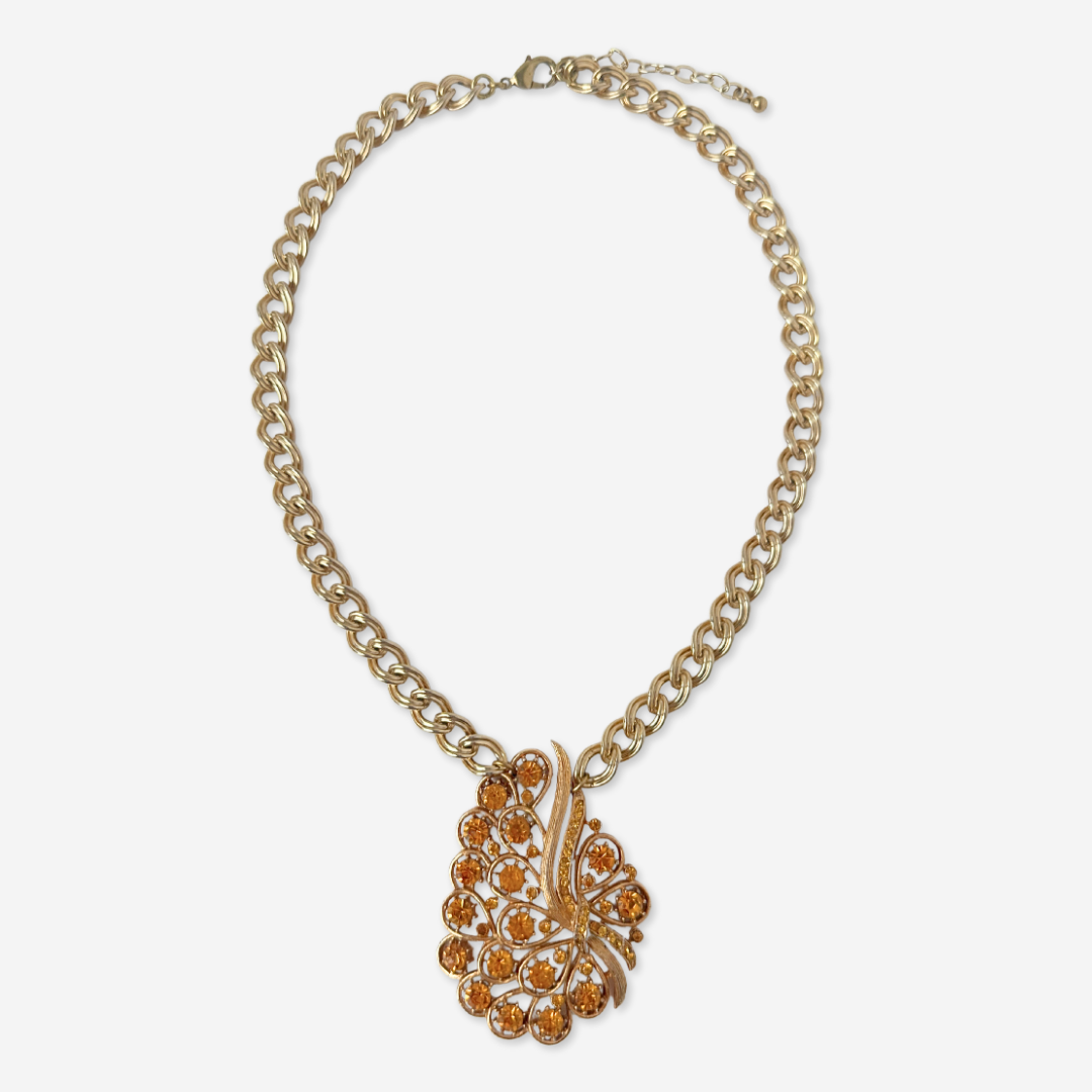 The Aurelia - Refashioned Vintage Orange Topaz Rhinestone Necklace