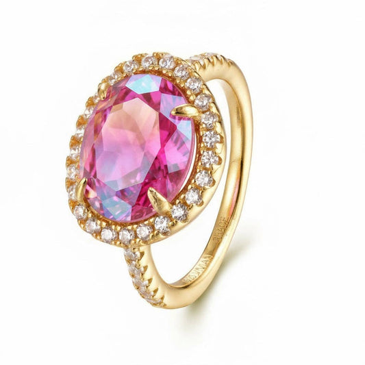 Pink Dichroic Glass 14kt Gold Vermeil Ring - Size 7