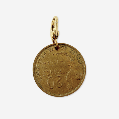1952 French Marianne Coin 14kt Gold Vermeil Paper Clip Necklace