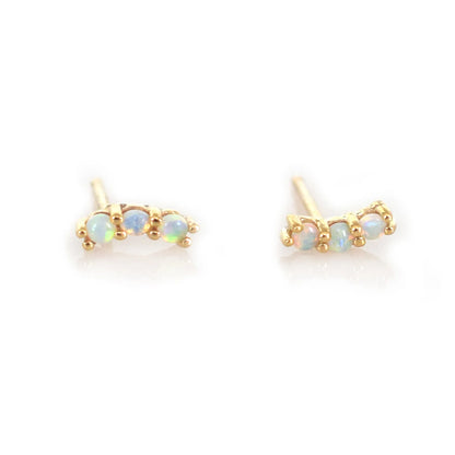 Ethiopian Trio Opals Solid 14kt Gold Stud Earrings