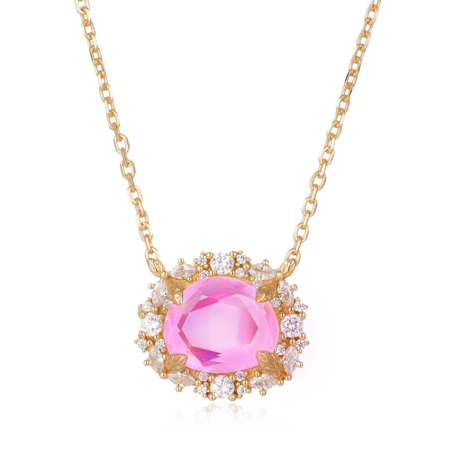 Bright Pink Dichroic Glass 14kt Gold Vermeil Necklace