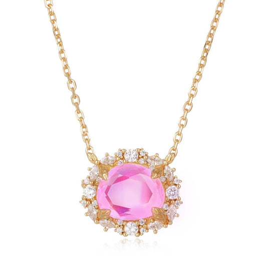 Bright Pink Dichroic Glass 14kt Gold Vermeil Necklace