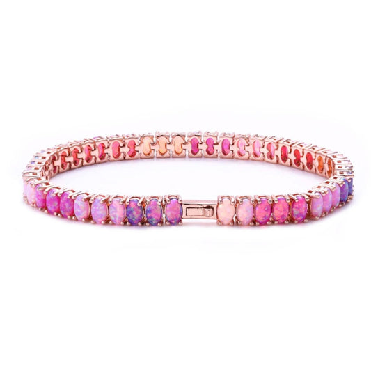 Lab Pink Ombre Opals 14kt Rose Gold Tennis Bracelet