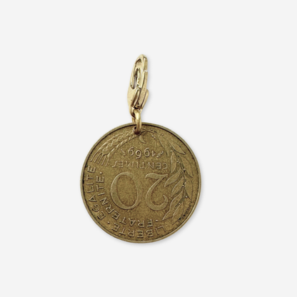 1969 French 20 Centimes Coin 14kt Gold Vermeil Paper Clip Necklace