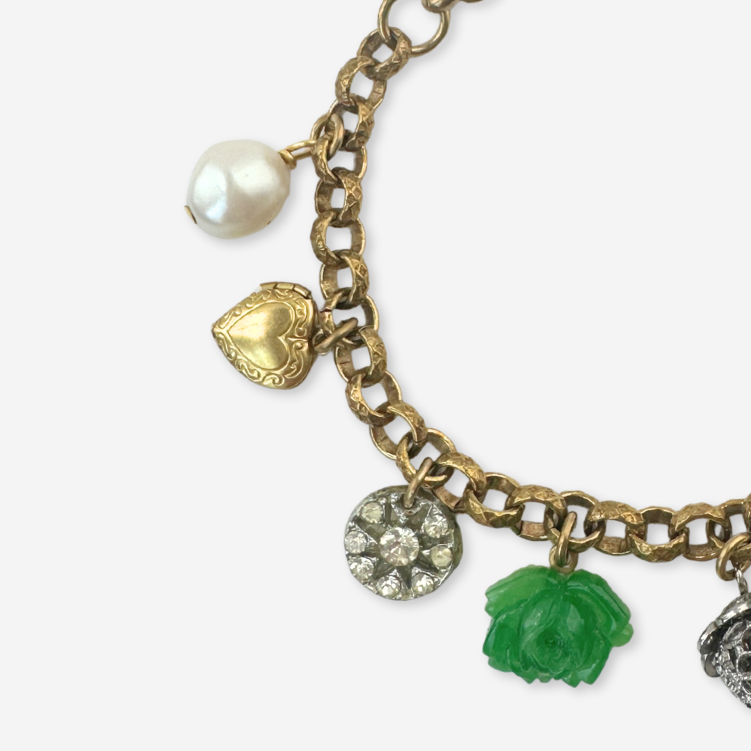 The Charlene - Repurposed Vintage Green & Gold Charm Bracelet