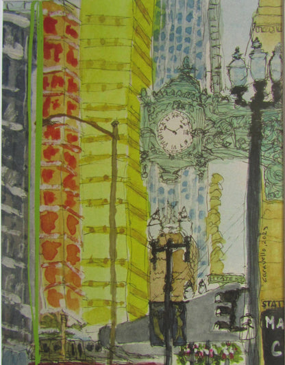 Iconic State Street & Marshall Field’s Clock Framed Print by Maggie Caravello