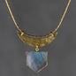 Labradorite Shield & Hammered Crescent Moon Necklace