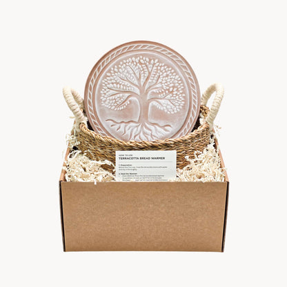 Handmade Bread Warmer & Wicker Basket - Tree of Life Round Pattern