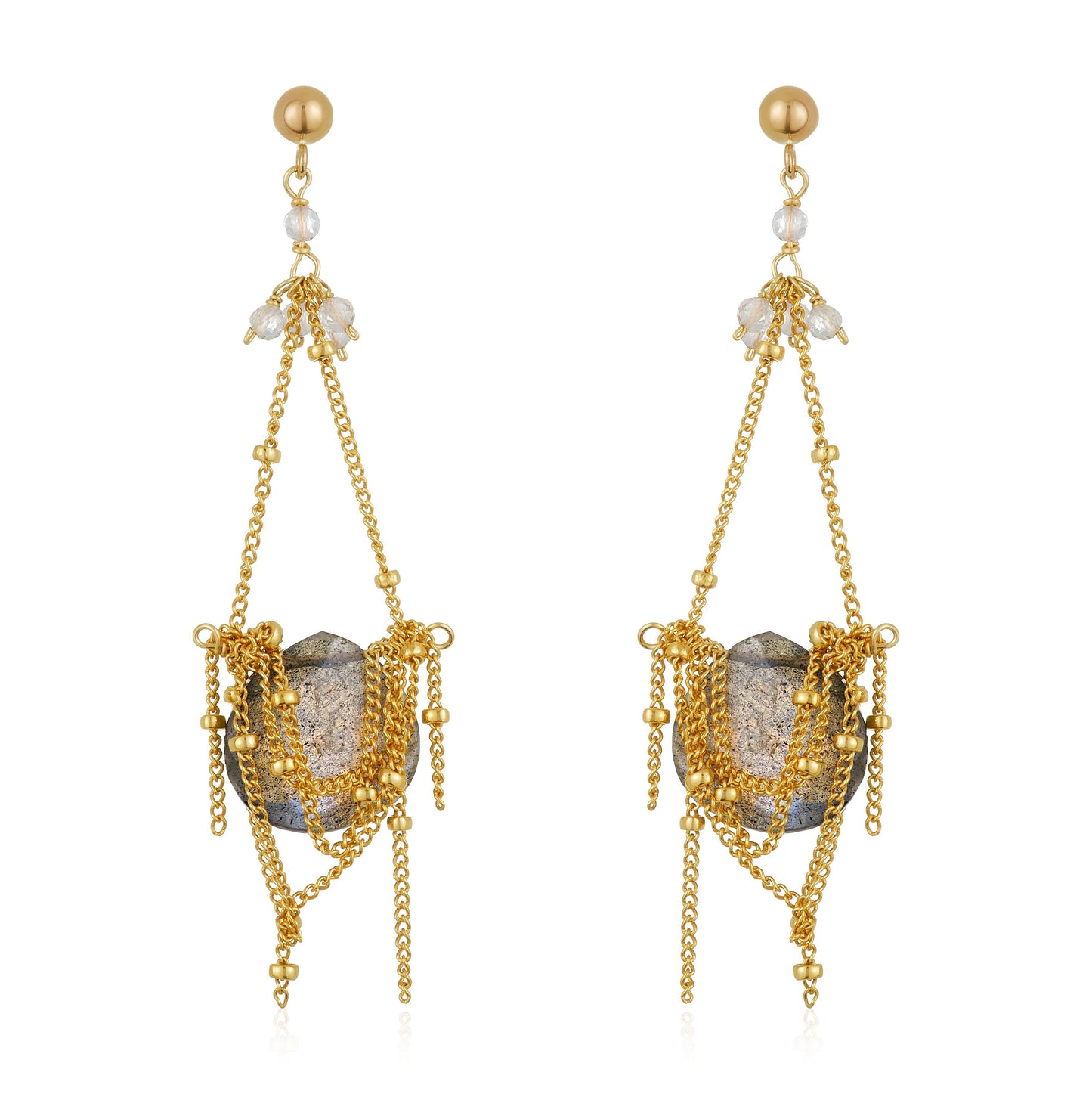Labradorite & White Topaz 14K Gold Chandelier Earrings