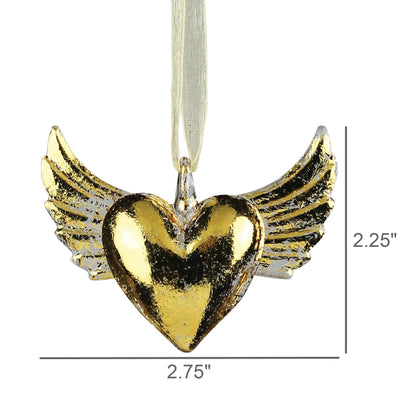 Gold Winged Solid Glass Heart Ornament