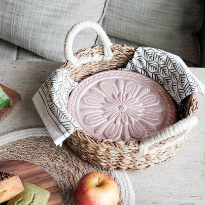 Handmade Bread Warmer & Wicker Basket - Floral Round Pattern