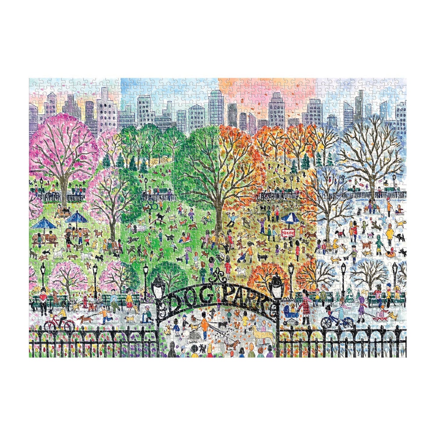 Dog Park in Four Seasons 1000 Piece Puzzle by Artist Michael Storrings