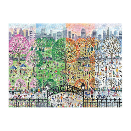 Dog Park in Four Seasons 1000 Piece Puzzle by Artist Michael Storrings