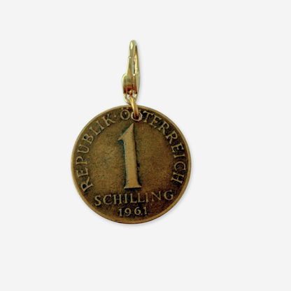 1961 Austrian Edelweiss Schilling Coin 14kt Gold Vermeil Paper Clip Necklace