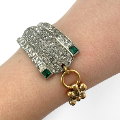 The Thelma - Refashioned Vintage Clear and Green Rhinestone Bar Bracelet