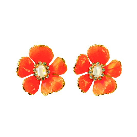 Orange Flower Crystal Earrings