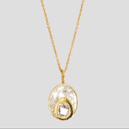 Natural Diamond Slices Double Oval 18K Gold Vermeil Necklace