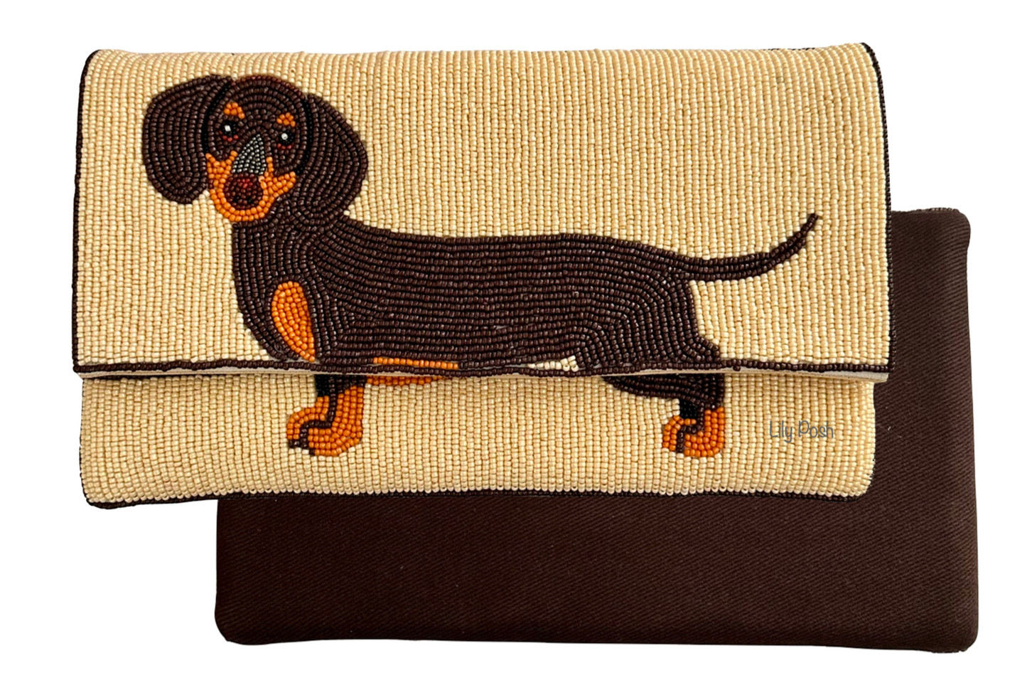 Dachshund Beaded Crossbody Clutch