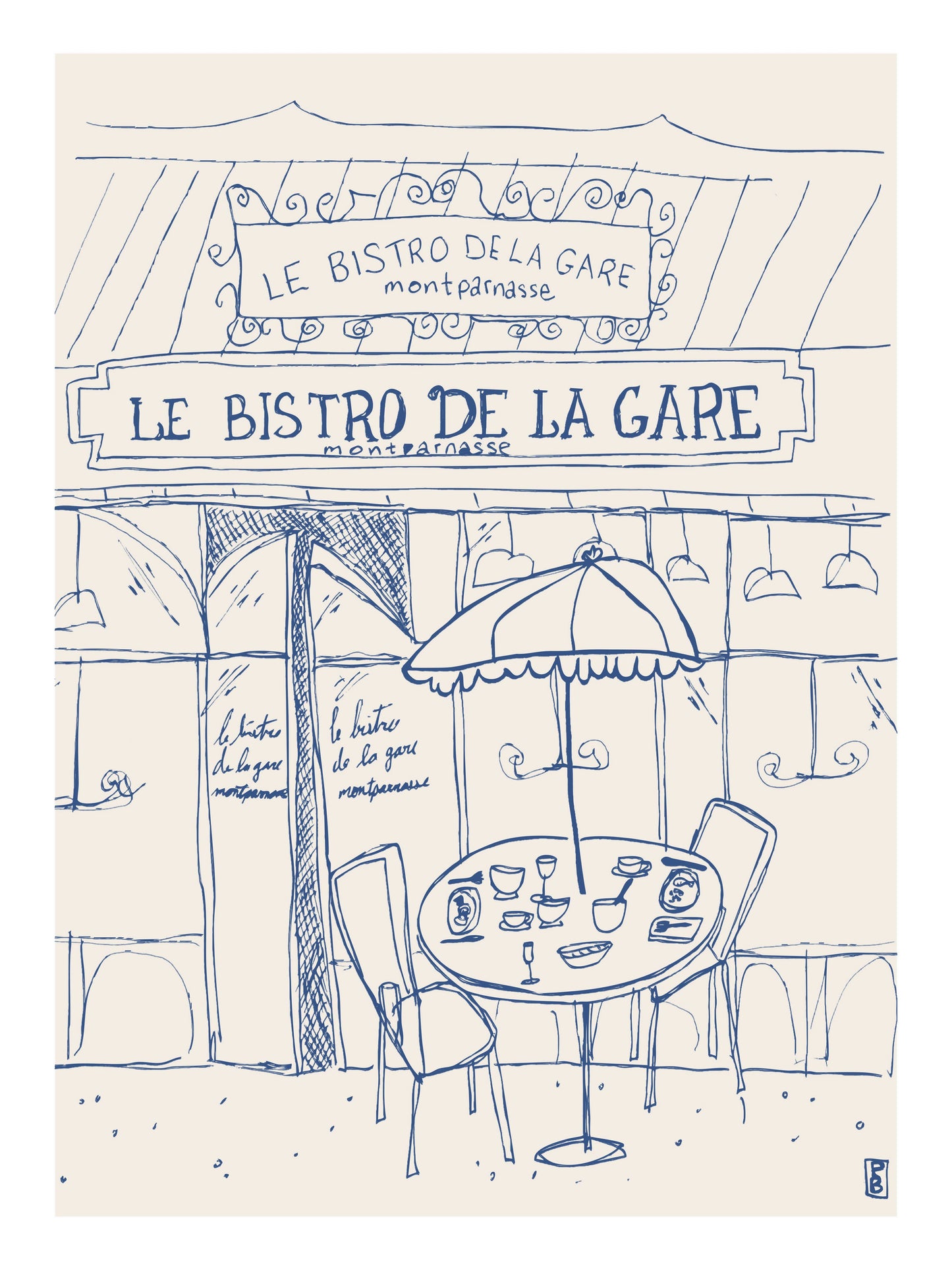 Le Bistro Paris Giclée Framed Fine Art Print by Pascale Berkowitz - Blue